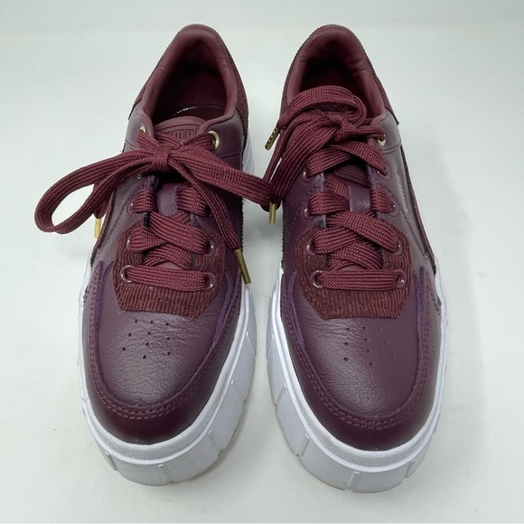 Puma Platform Sneakers Vegan Leather Lace Up Burgundy White Sz. 7 - Picture 3 of 8
